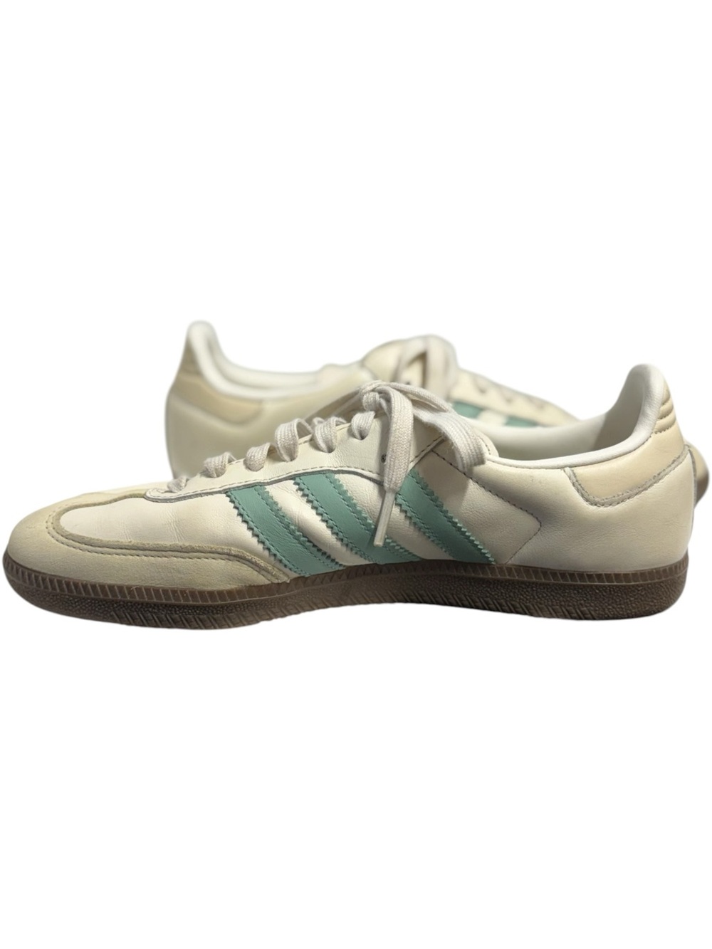 Adidas Samba OG Sneakers in White with Hazy Green Stripes Sz 8 - Picture 4 of 7
